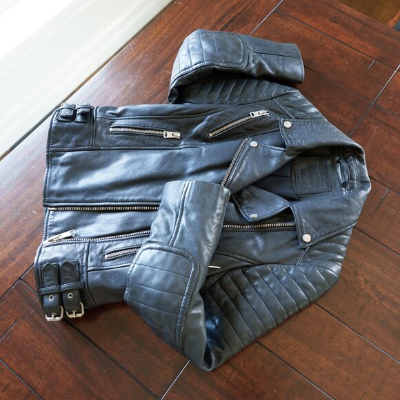AllSaints Papin Leather Biker Jacket in Black - Picture 9 of 16